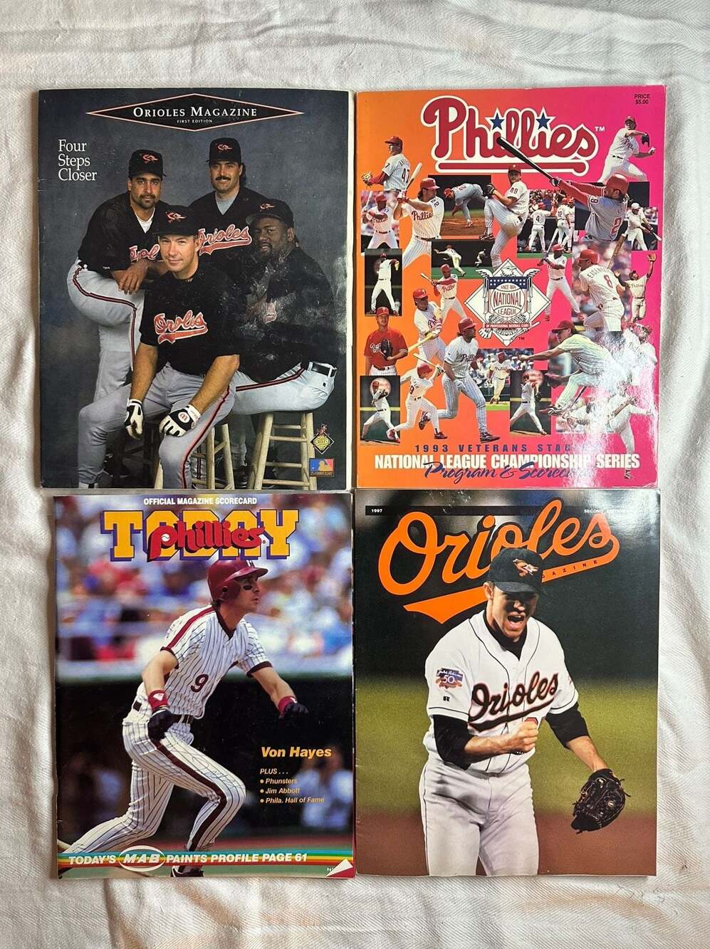 Lot of 4 Vintage MLB Magazines: 1993 Phillies NLCS Program, 1997 Orioles & More